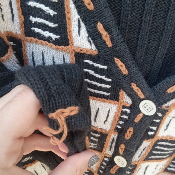 Vtg Hand Embroidered Northern Isles Knit Short Sleeve Checkered Sweater Large - Picture 6 of 6